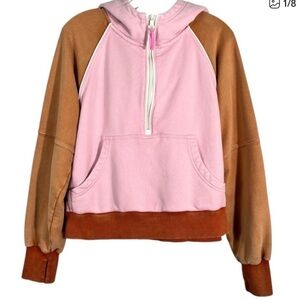 Aerie Offline: Pink and Brown Color block  Half-zip Hoodie